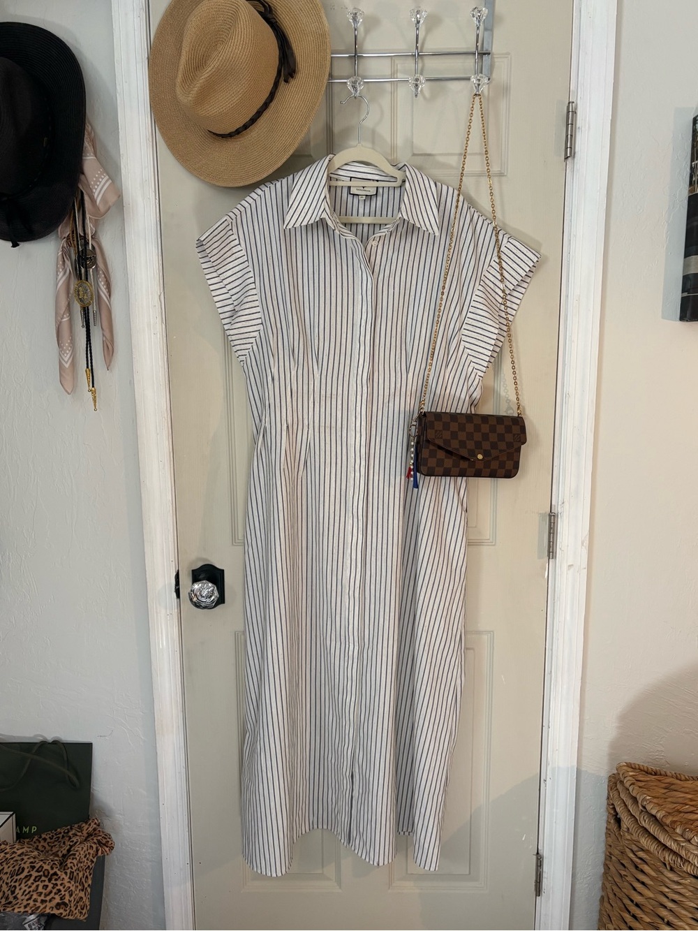 Tuckernuck White and Navy Striped Midi Shirtdress